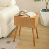 Fluted Nightstand, Small Bedside Table with Storage Drawer, Accent End Table Living Room for Bedroom and Small Space, Brown AWASEN