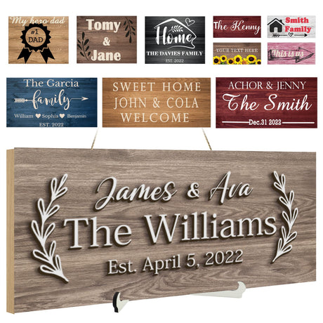 ASSETBAG Custom 3D Wood Name Sign 11x5/14x11/15x6/18x7In-12 Colors&13 Designs Personalized Wooden Home Signs Customized Welcome Wall Plaque for Rustic Farmhouse Decor ASSETBAG