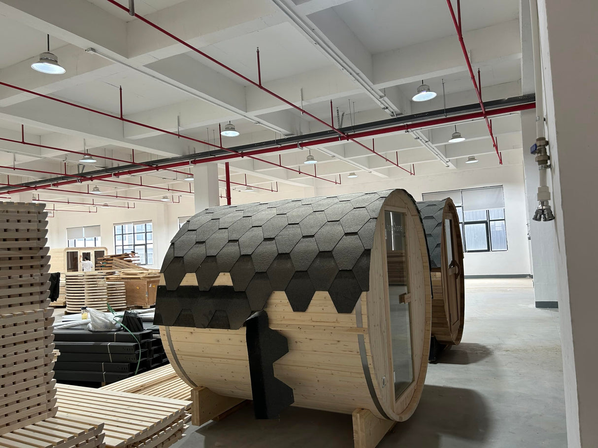 AURGOD Outdoor Barrel Steam Sauna, Canadian Hemlock Wood Sauna Room for 4-6 Person, Broad Benches, Luxurious Texture AURGOD