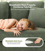 Kidirect 87in Green Sofa, Couches for Living Room 21in Extra Deep Seats, Comfy Corduroy Sofas for Living Room No Tool Assembly, Modern Oversized Love Seat with 2 Pillows, Sofa Couch for Bedroom Kidirect