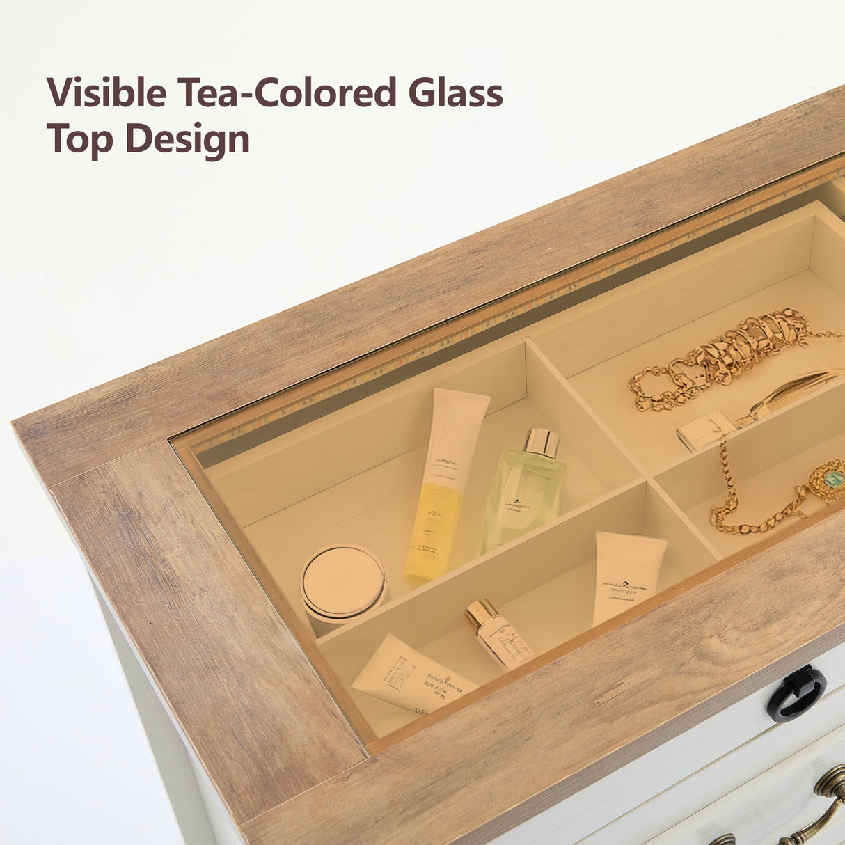 UYIHOME 8 Drawer Dresser, Farmhouse Dressers for Bedroom with Jewelry Storage on Top, White Dresser with Sensor LED Lights and USB Charging, Storage Cabinet for Living Room, Hallway, Closet UYIHOME