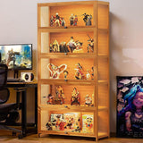 Curio Display Cabinet, 5 Tier Storage Shelves with Acrylic Glass Door, Transparent Bamboo Display Case for Figures, Display Shelves for Collectibles & Kids Bookcase for Home (Wooden Flip Door) iusyugh