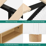 DWVO Queen Size Corduroy Upholstered Platform Bed Frame with Charging Station and RGB LED Lights, 53’’ Tall Storage Wingback Headboard, No Box Spring Needed, Easy Assembly, Noise-Free, White DWVO