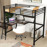 Twin Size Loft Bed with Desk and Storage Shelf, Heavy Duty Loft Bed Twin Size, Twin Loft Bed with Guardrail, Twin Loft Bed for Kids, Teens, Twin Size Loft Bed Black Bellemave