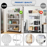 Lifetime Home 4-Tier Foldable Storage Shelf with Wheels - Metal Collapsible Shelving Unit Display, Rolling Cart for Books Kitchen Storage Shelves, Pantry & Closet Organizer, Office Room Decor - White Lifetime Home