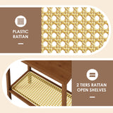 Rattan Side Table Mid Century Modern End Table 2-Tier with Storage Night Stand Narrow Coffee Table Boho Bamboo Living Room Table Bamworld
