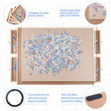WOOD CITY Puzzle Board, 1000 Piece Wooden Jigsaw Puzzle Board with Drawers, 30” x 22” Portable Puzzle Table with Covers and Lazy Susan, Rotating Jigsaw Puzzle Table for Kids and Adults WOOD CITY
