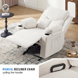 Sftaiyou Manual Rocker Recliner Chair for Adults with Vibration Massage,Glider Rocking Recliner Chairs for Living Room Bedroom Overstuffed Soft Reclining Sofa Chair with Pockets and Cup Holds (Beige) Sftaiyou