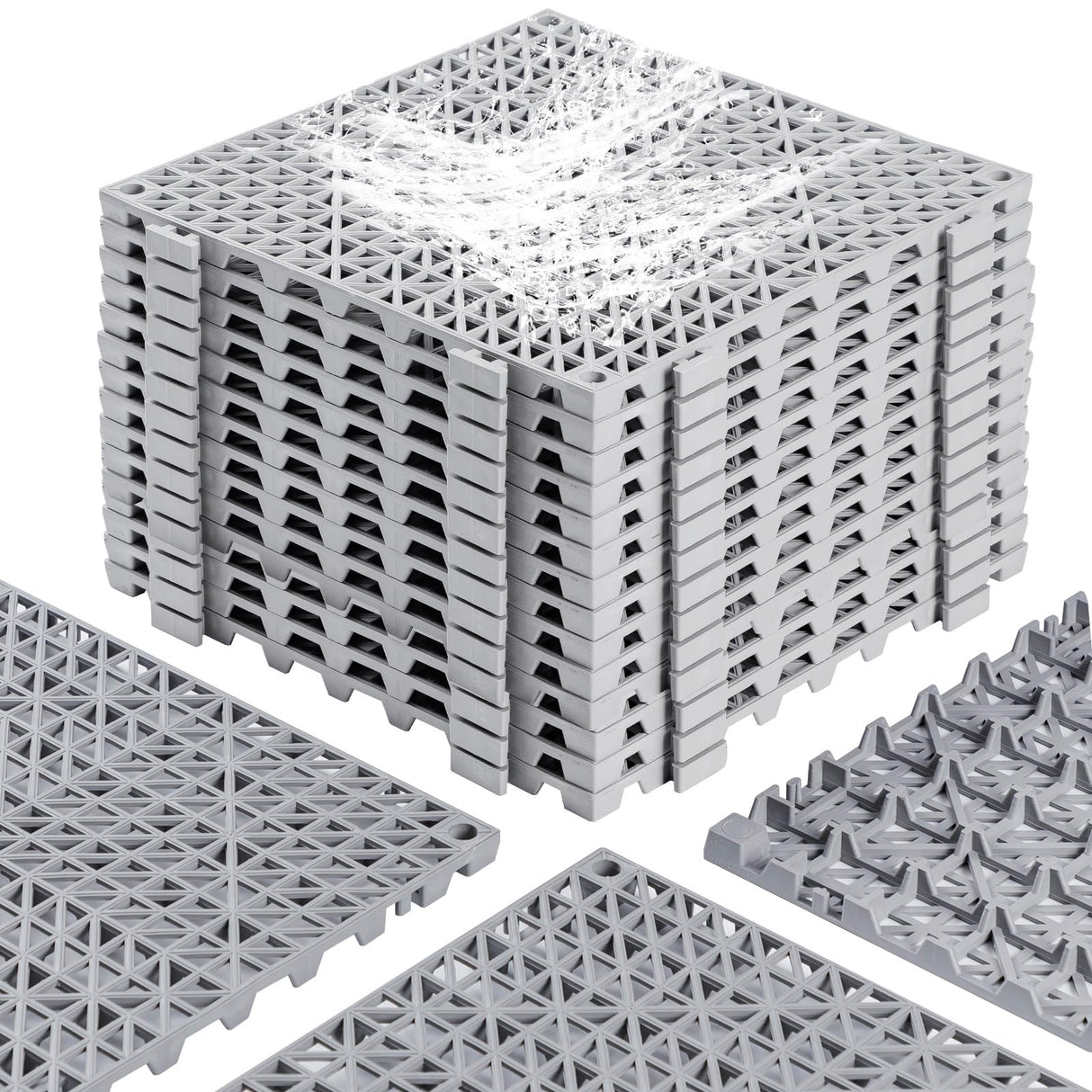 12” x 12” Drainage Interlocking Floor Tiles, 12 Pack Non-Slip Pool Deck Drain Tiles for Flooring, Soft PVC Splicing Modular Cushion Mats, Rubber Floor Tiles with Holes for Shower Basement Garage Shed EVANCENT