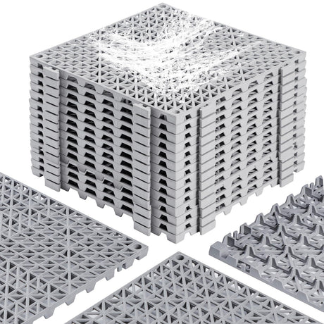 12” x 12” Drainage Interlocking Floor Tiles, 12 Pack Non-Slip Pool Deck Drain Tiles for Flooring, Soft PVC Splicing Modular Cushion Mats, Rubber Floor Tiles with Holes for Shower Basement Garage Shed EVANCENT