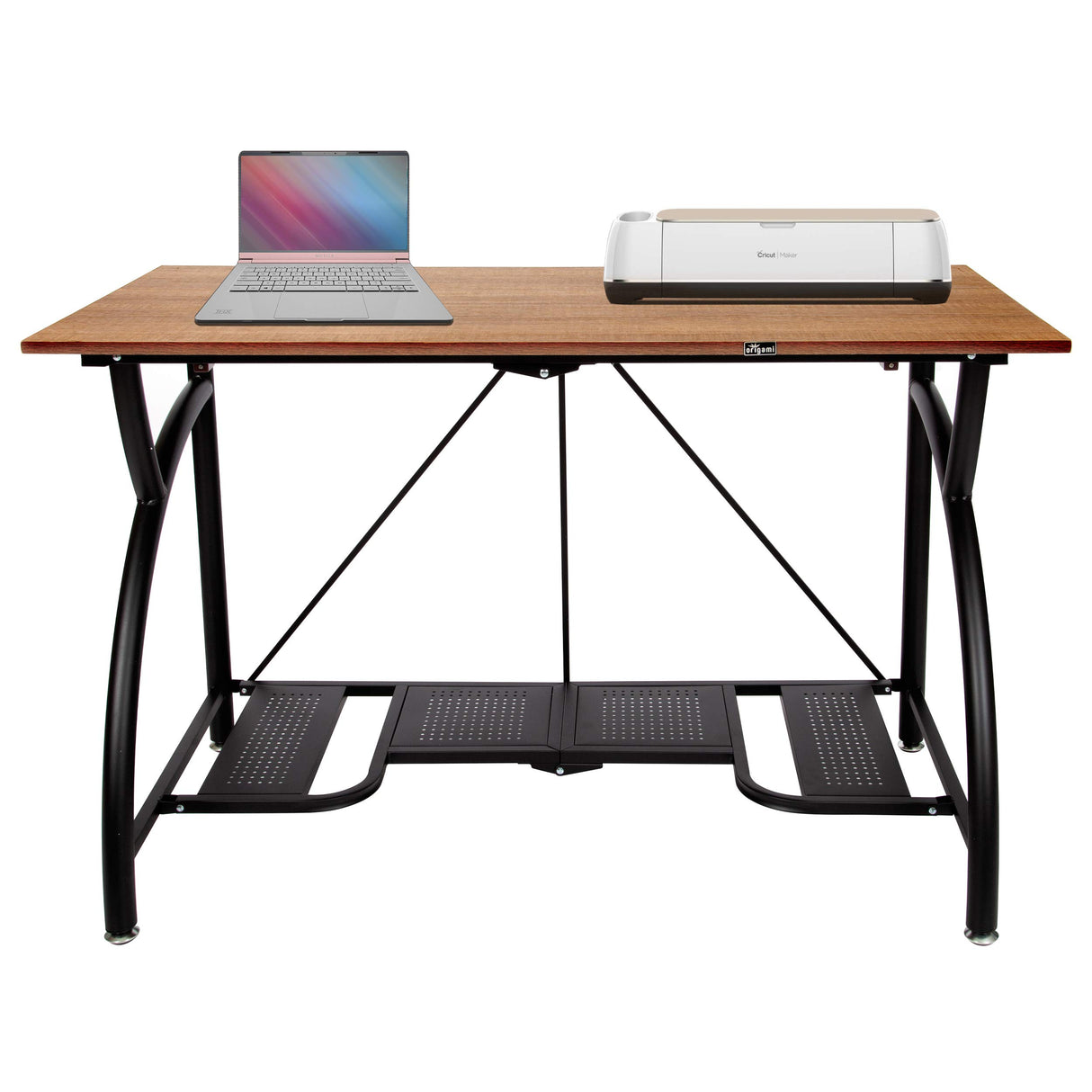 Origami Folding Computer Desk for Office Study Students Bedroom Home Gaming and Craft - Space Saving Foldable Desk Table, Fits Dual Monitors and Laptop, Collapsible, No Assembly Required (Wood, Large) Origami