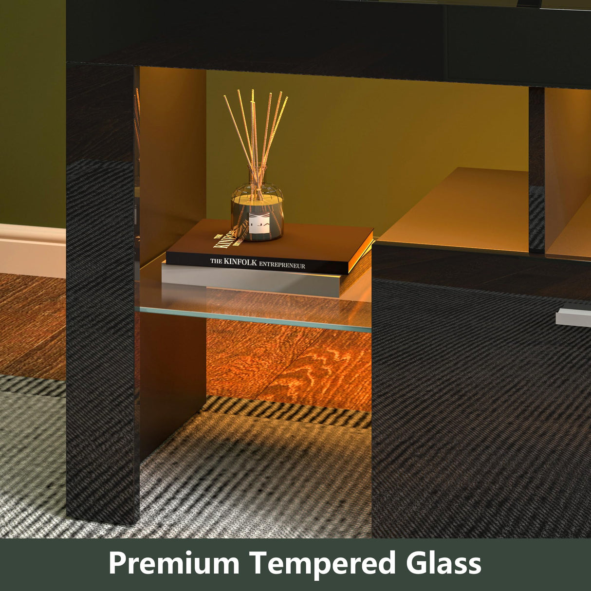 Clikuutory Modern LED 63 inch Long TV Stand with Large Storage Drawer for 50 55 60 65 70 75 Inch TVs, Black Wood TV Console with High Glossy Entertainment Center for Living Room, Bedroom, Black Clikuutory