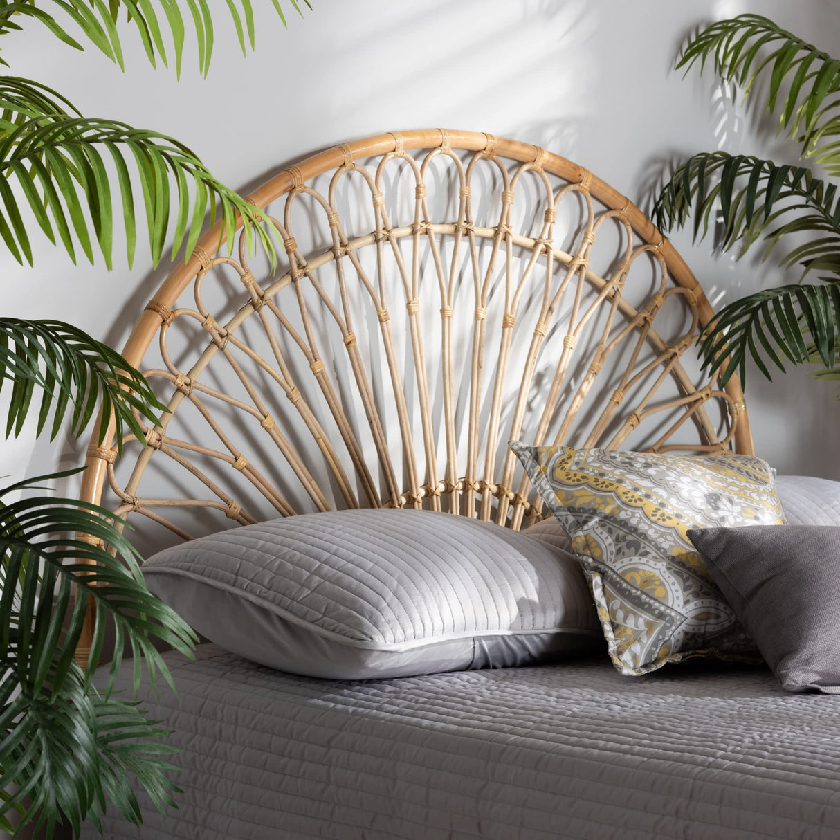 bali & pari Devereaux Modern Bohemian Natural Rattan King Size Standalone Headboard bali & pari