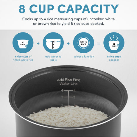 Aroma Housewares ARC-994SB Rice & Grain Cooker Slow Cook, Steam, Oatmeal, Risotto, 8-cup cooked/4-cup uncooked/2Qt, Stainless Steel AROMA