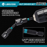 LIBRATON 54PCS Magnetic Nut Driver Set, Impact Drill Driver Bit 1/4", Metric & SAE Nut Driver for Impact Drill, Socket Adapters, Screwdriver Bits, Quick-Release Extension, Wing Nut Driver, Storage Box LIBRATON