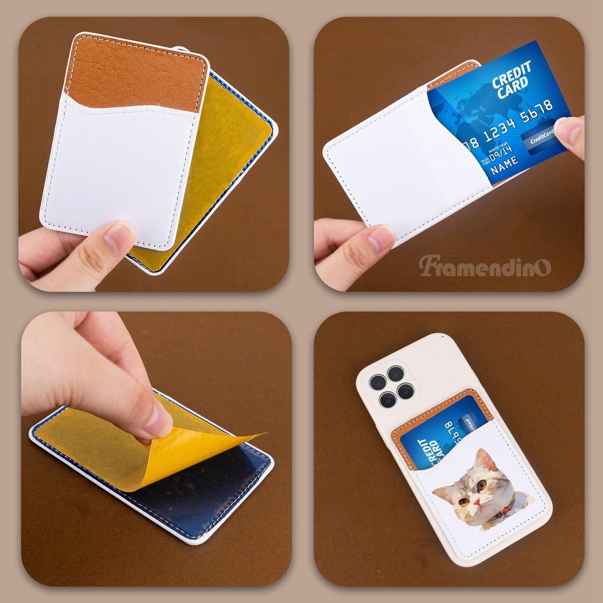 Framendino, 12 Pack Card Holders for Cell Phones Sublimation PU Leather Phone Back Card Pockets Stick PU Leather Card Holder for Phone Card Sleeves DIY Craft Framendino