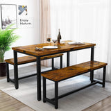 Recaceik Dining Table Set for 4, Kitchen Table Set with 2 Benches, 3 Piece Dining Room Table Set, Modern Wood Kitchen Table and Chairs for Small Spaces, Kitchen,Dining Room, Restaurant, Rustic Brown Recaceik