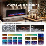 PHI VILLA 60" Electric Fireplace Wall Mounted, in Wall Recessed Fireplace Electric with Crystal, Fake Charcoal & Log Sets for Indoor, Remote Control, 750W/1500W, Timer, Ultra-Narrow Bezel PHI VILLA