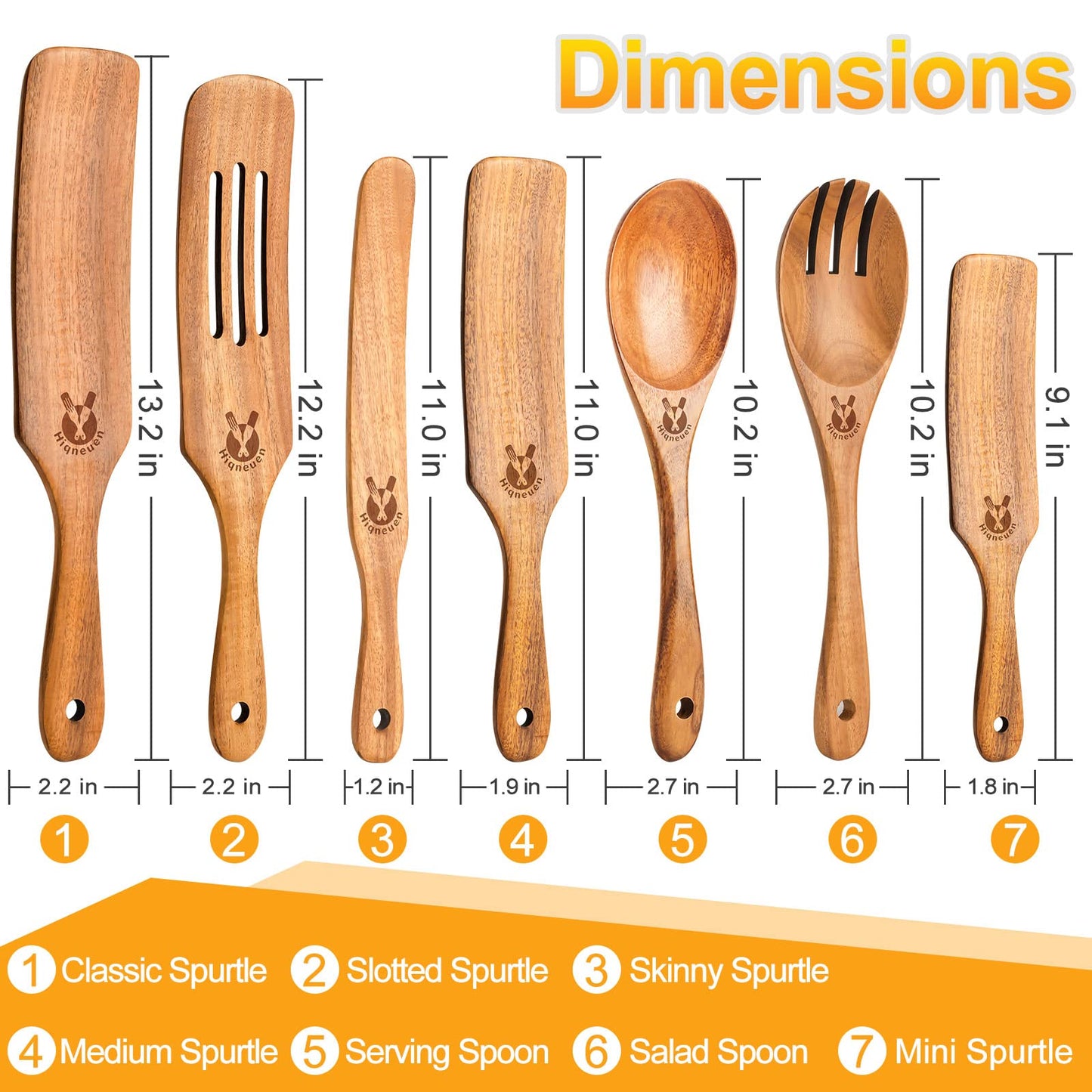 Spurtles Kitchen Tools Wooden, 7Pcs Wooden Spurtle Spatula Set, Natural Premium Acacia Wooden Spoons for Cooking, Heat Resistant Cooking Utensil for Nonstick Cookware, Spurtle for Sourdough Starter