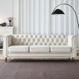 KEIKI 85" Chesterfield Velvet Tufted Button Sofa with Deep Seat Cushions and Rolled Arms, Modern Style 3-Seater Couch Decorated with Gold Strip, Easy Assembly, for Living Room, Bedroom, Office, Beige KEIKI