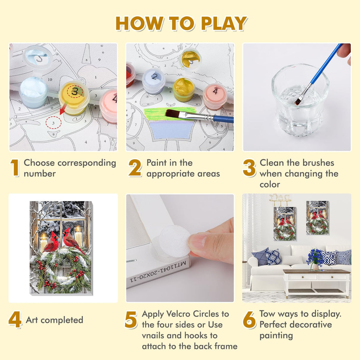 Bowetile Cardinal Paint by Numbers for Adults Beginners Framed, Adults' Paint-by-Number Christmas Kits, Adult Paint by Number Winter Kits on Canvas, Acrylic Number Painting for Home Decor, 8x12in Bowetile