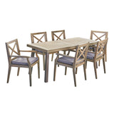 Christopher Knight Home Justin Outdoor 7 Piece Acacia Wood Dining Set, Teak, Gray Finish/Rustic Metal/Dark Gray Christopher Knight Home