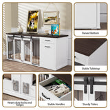 YOCONYO Large Dog Crate Furniture Large Breed,71 Inch Wooden Dog Crate with Tilt Out Trash Cabinet,Drawers,Divider and Sliding Barn Door, Double Doors Dogs Crate for 2 Dogs (White) YOCONYO