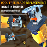 Reciprocating Saw Compatible with DeWalt 20V Battery, Brushless Power Cordless Recipro Saw, 0-3500SPM Variable Speed, Tool-free Blade Change, 4 Saw Blades Kit for Wood/Metal/PVC Cutting, Tool Only byczone