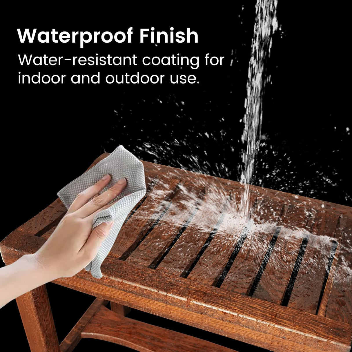 CONSDAN Wood Shower Bench, Extra Large Capacity, USA Solid Oak, Waterproof Finish, Durable Wood Shower Stool, Ideal for Bathroom Spa Outdoor, Dark Oak CONSDAN