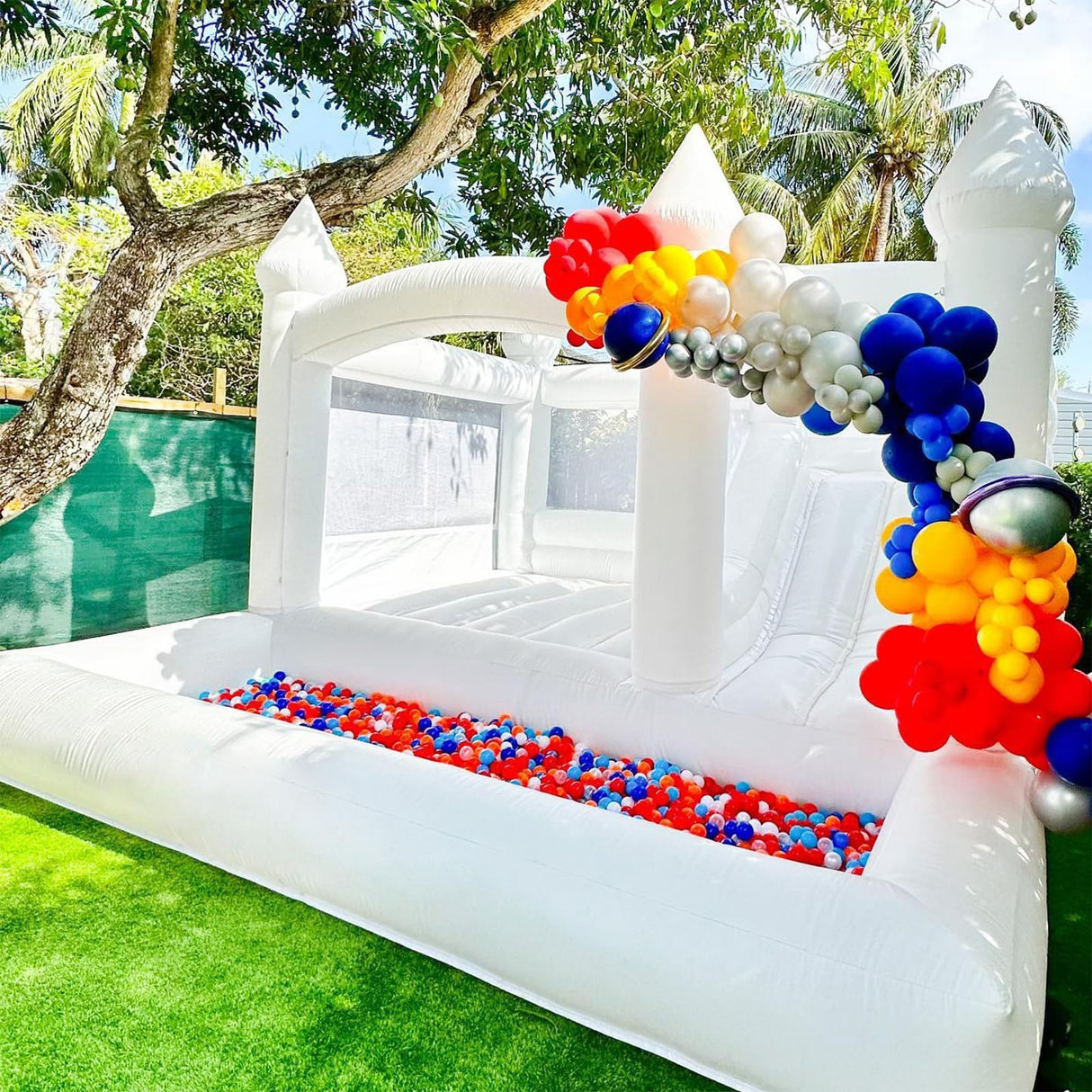 Adults lnflatable White Bounce House for Kids, Commercial 100% PVC 15FT Large Bounce House Castle Outdoor, w/Slide & Ball Pit, Wedding Birthday Party Decorations(1100W Blower) Inflantteble