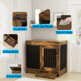 yookare Rustic Brown Heavy Duty Furniture Dog Crate, Wood and Metal Kennel Cage, Pet House End Table with Drawer and Pull-Out Design, Dog Home for Indoor use, Large Size yookare