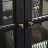 TRJQBCC 30" Glass Curio Display Storage Cabinet with LED Light, Modern 2 Lattice Doors Tableware Display Sideboard w/Adjustable Shelves, Retro Design Quality Showcase Bookcase for Home (Black) TRJQBCC