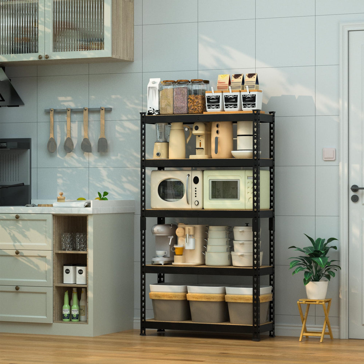 WORKPRO 5-Tier Steel Shelving Unit-Black, 27-2/5”W x 11-7/10”D x 60”H, Adjustable Storage Rack, Heavy Duty Shelf with MDF Board, 1650 lbs Load Capacity (Total) for Garage, Basement, Kitchen WORKPRO