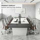 Nuipesn Rectangular Conference Room Table, Seminar Table Meeting Room Table Boardroom Desk Business Seminar Table Printer Desk no Chair for Office (White+Grey,9.84FT,118.11" L*51.18" W*29.53" H) Nuipesn