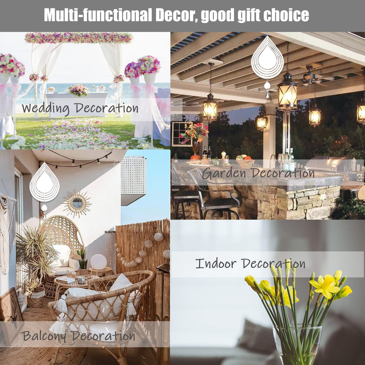 4Pack 8inch Sublimation Wind Spinner Blanks 3D Aluminum Metal Wind Sculpture Kinetic Spinners for Yard and Garden Indoor Art Ornaments Hanging Decoration (Water Drop) WindMage