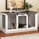 PIAOMTIEE 55 Inch Furniture Style Dog Crate for Large Medium Breed Dogs, Indoor Heavy Duty Dog Kennel House with Sliding Doors, Rustic Dog Crate Furniture Side End Table TV Stand, White PIAOMTIEE
