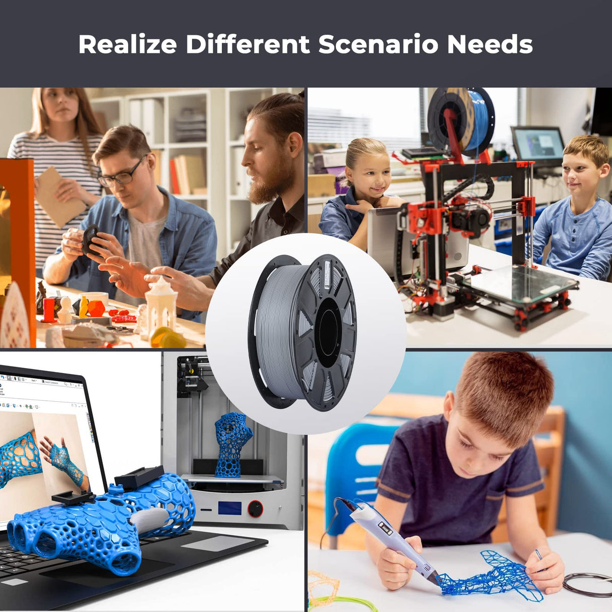 Creality 3D Printer Filament 1.75mm, Ender PLA Filament No-Tangling Smooth Printing Without Clogging No Warping, Fit Most FDM 3D Printers, 1kg Spool, Dimensional Accuracy +/- 0.02mm, Gray Creality