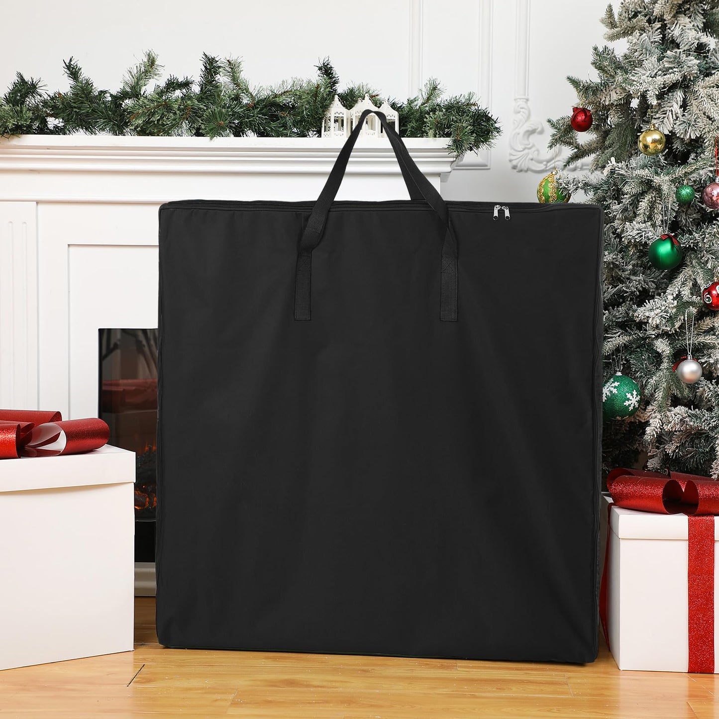 Oudain Pop Up Christmas Tree Storage Bag Large Tree Storage Container Oxford Polyester Christmas Tree Bag with Handles and Zippers for Pop Up Christmas Tree Decorations (Black,34 x 34 x 4.7 Inch)