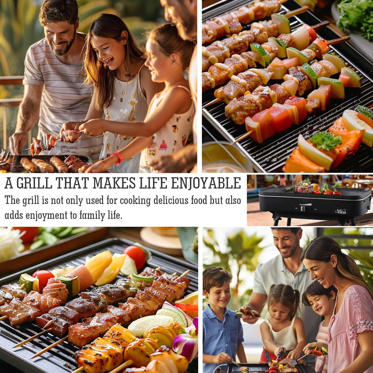 Upgrade Version - Artestia 1800W Electric Outdoor Grill with Lid Indoor Smokeless BBQ Grills with Temperature Control Portable Removable Stand Grill for Cooking, BBQ Party, Family Artestia