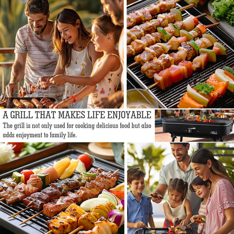 Upgrade Version - Artestia 1800W Electric Outdoor Grill with Lid Indoor Smokeless BBQ Grills with Temperature Control Portable Removable Stand Grill for Cooking, BBQ Party, Family Artestia