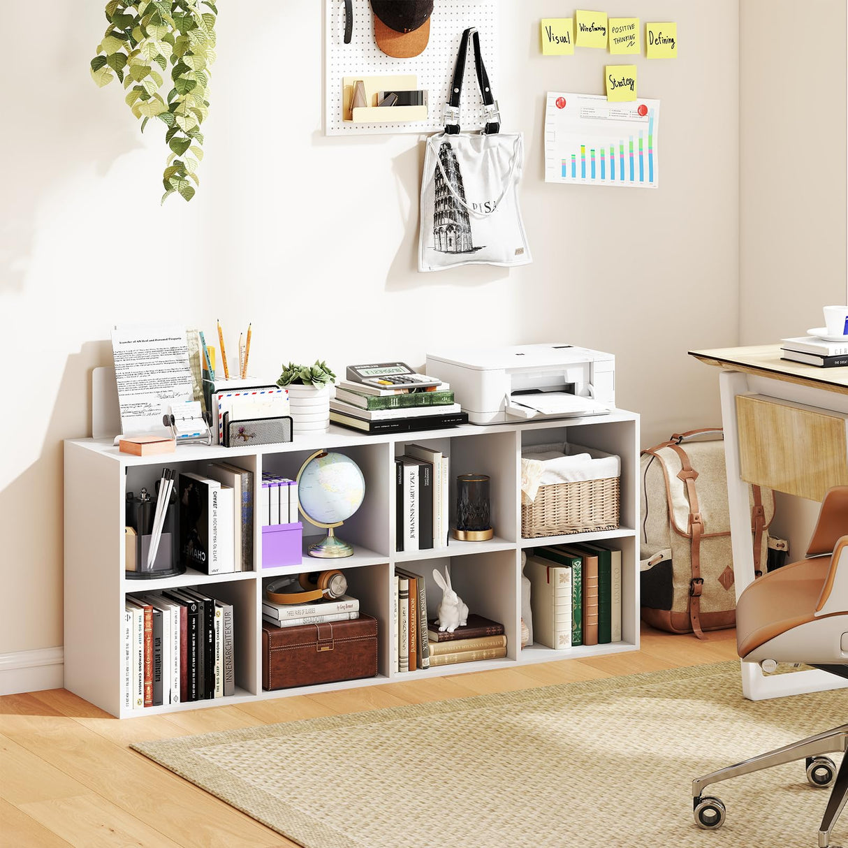 Tangkula 8-Cube Bookcase, Large Floor Standing Horizontal Bookshelf with 8 Open Shelves & 2 Anti-Tipping Kits, Home Office Wooden Storage Book Shelf for Living Room, Study (White, 8-Cube) Tangkula