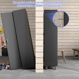 61.7"H Metal Garage Storage Cabinet with Wheels and Hanging Rod,Broom Closet Storage Cabinet with Pegboard and 4 Adjustable Shelves with 120LBS for Garage Home Office School,Required Assembly,Black Reemoon