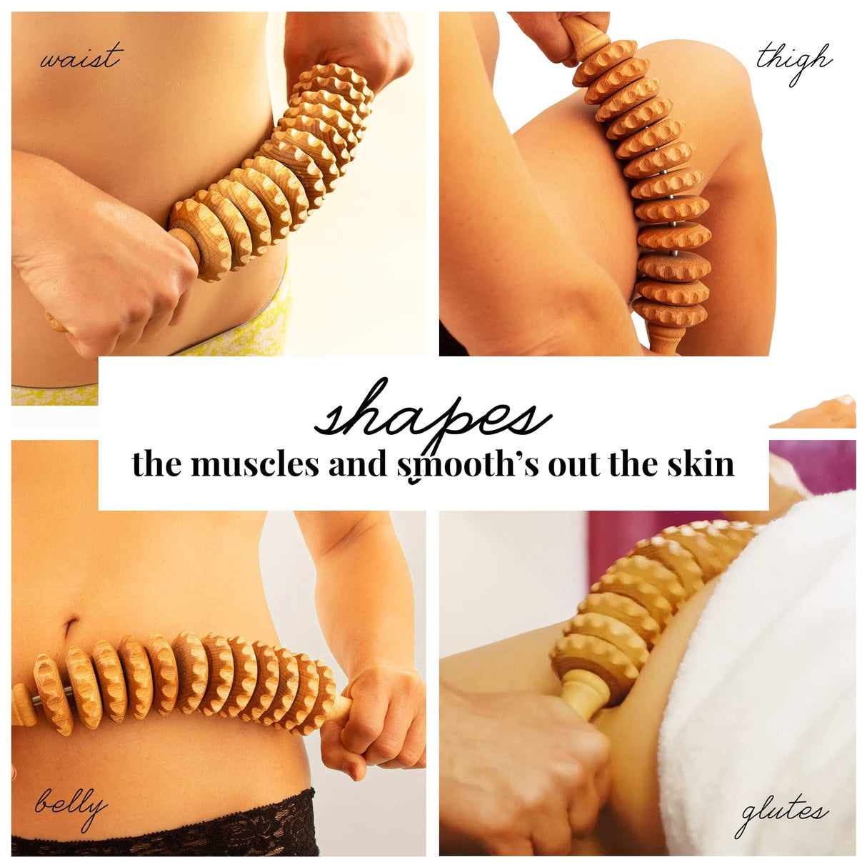 Tuuli Wooden Massage Roller for Waist and Thigh, Multi-Functional Body Roller for Cellulite Reduction and Muscle Tension, Natural Massager for Women and Men (Curved) tuuli