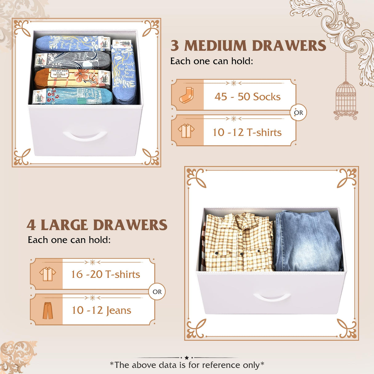 WLIVE Dresser with 7 Drawers, Dressers for Bedroom, Fabric Storage Tower, Hallway, Entryway, Closets, Sturdy Steel Frame, Wood Top, Easy Pull Handle, White WLIVE