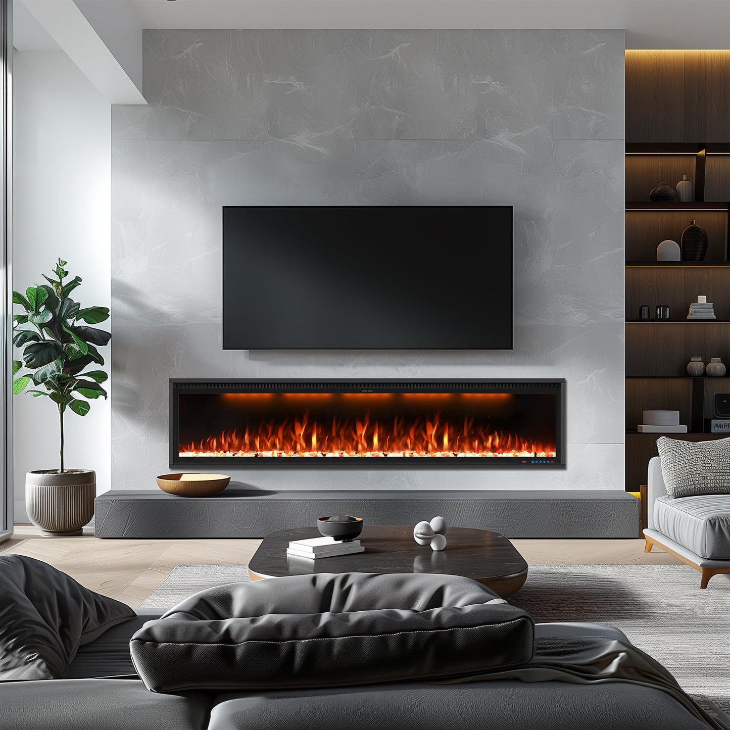 48" Smart Electric Fireplace Inserts,Slim Fireplace with APP Control & Remote Control& Touch Panel,13 Adjustable Flame Color&13 Fuel Bed Colors,750W/1500W,Black