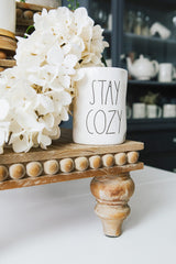 Decorative Tray Stand Display Riser - Wooden Tiered Tray Decor for Tabletop Use, Kitchen Island, Coffee Bar - Farmhouse Wood Risers, Beaded Pedestal Stand Farmhouse Kitchen Decor (Rustic Brown) Felt Creative Home Goods