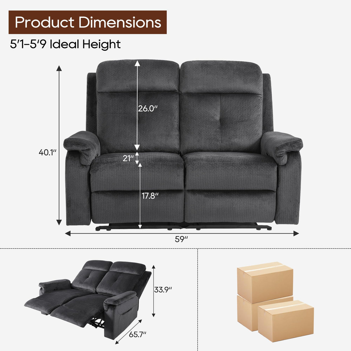GUEAPY Loveseat Recliner Sofa-Double Recliner Loveseat with Heat and Massage,2 Seater Reclining Couch,Manual Reclining Loveseat with Pockets, Infinite Position for Living Room,Bedroom GUEAPY