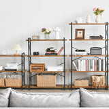 HCHQHS Bookshelf, 5-Tier Industrial Bookcase, Rustic Open Book Shelf, Freestanding Tall Bookshelves with Metal Frame HCHQHS