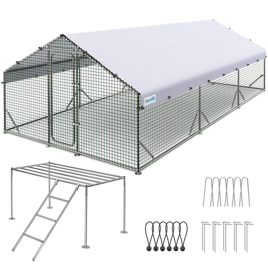 Quictent Large Metal Chicken Coop Run W/Roosting Perch for 30+ Poultry with Galvanized Hardware Cloth and Waterproof Roof Cover, Outdoor Walk-in Cage Peak Hen House for Yard Farm, 18x9x6.6FT - WoodArtSupply