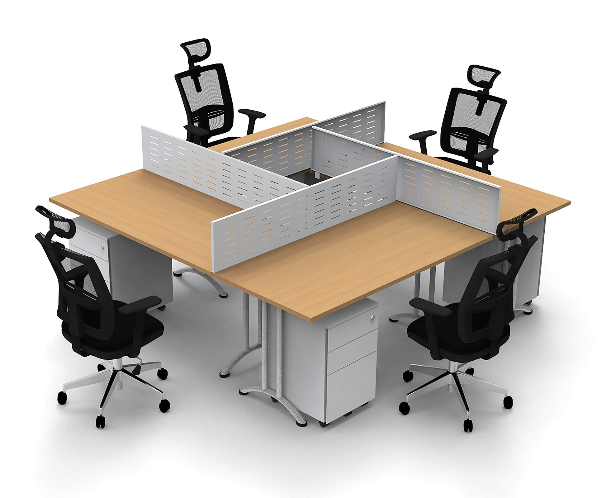 4 Person Desks Work Station Meeting Seminar Tables Model 6657 16pc Group Color Beech Compact Space Maximum Collaboration - Ready to Unfold, Connect and Use. (Tables, Chairs, Screens, Filers I - WoodArtSupply